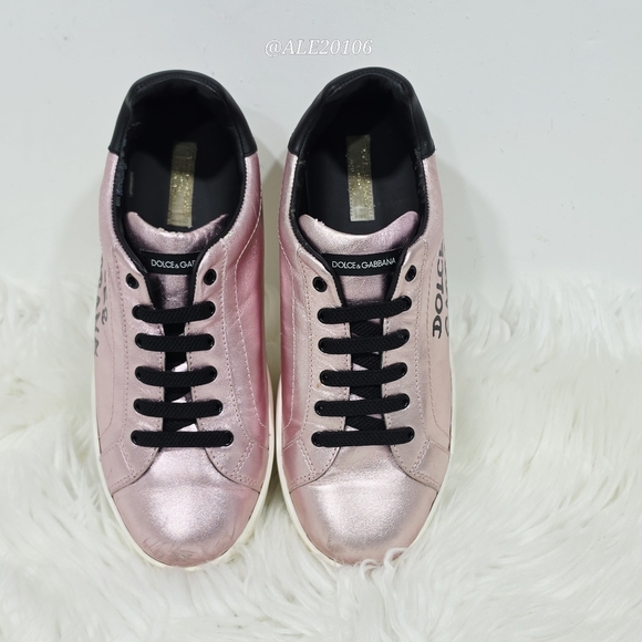 Dolce&Gabbana Metallic Pink Leather Sneakers Size 36 Designer Luxury Shoes Italy - Picture 10 of 11